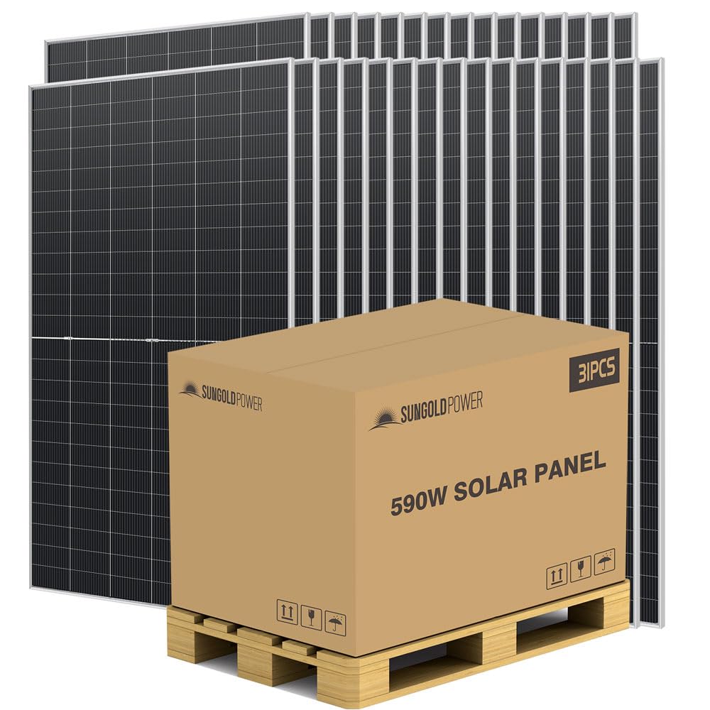 SUNGOLDPOWER 4PCS 450W Bifacial Solar Panels,N-Type 16BB,UL61730,Vmp 31V Each,HE Up to 30% Extra Power,for Home Backup,Farm,Residential&Commercial On/Off-Grid Systems(4 * 450W Bifacial)