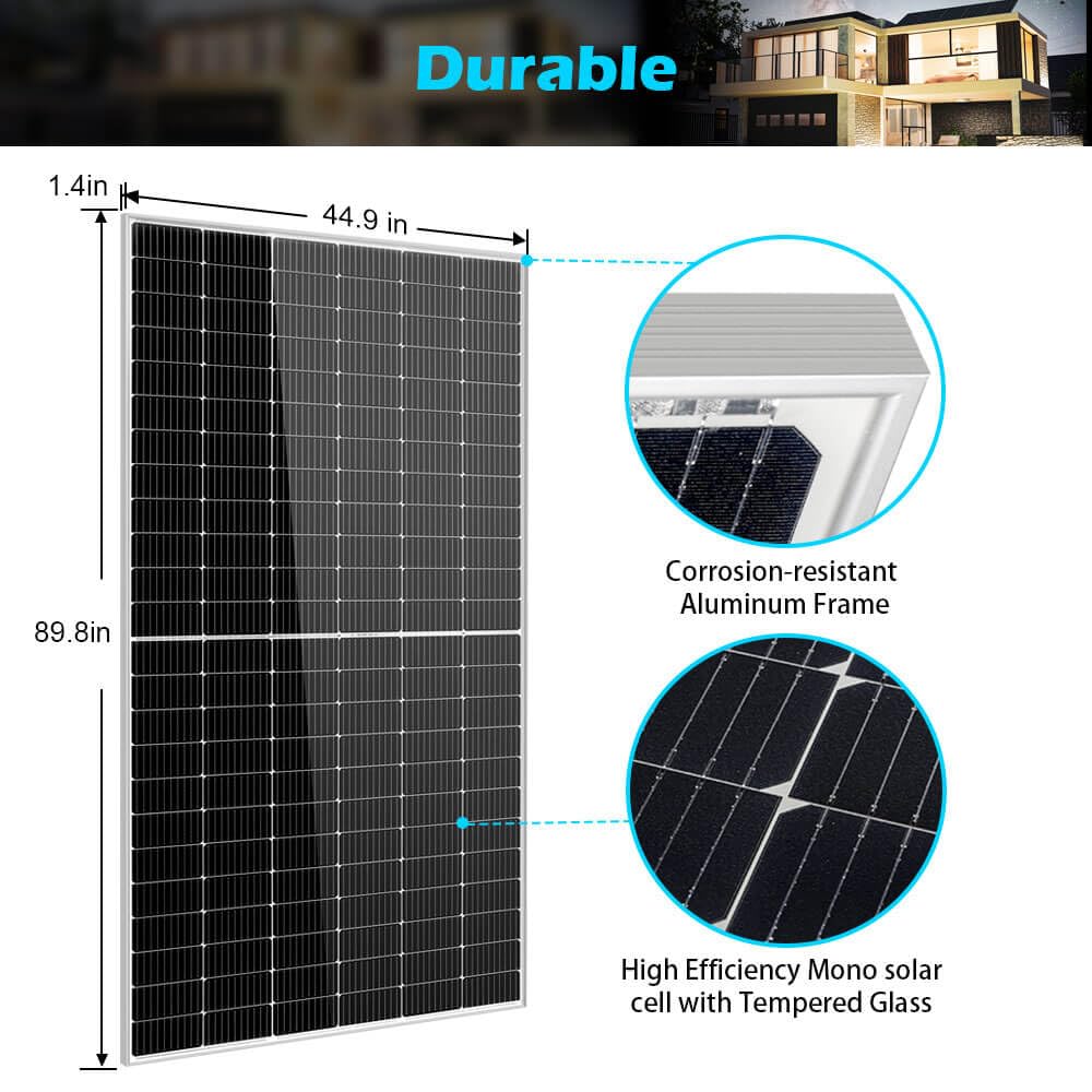 SUNGOLDPOWER 4PCS 550W Solar Panel,UL61730,18BB Monocrystalline Grade A Cell,Rigid,High Efficiency,IP68，Charging 12V/24V/48V Battery on Rooftop,Yard,Marine,on/Off Grid System CEC Listed (Total 2200W)
