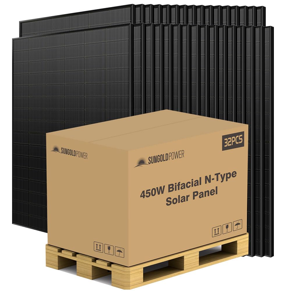 SUNGOLDPOWER 4PCS 450W Bifacial Solar Panels,N-Type 16BB,UL61730,Vmp 31V Each,HE Up to 30% Extra Power,for Home Backup,Farm,Residential&Commercial On/Off-Grid Systems(4 * 450W Bifacial)