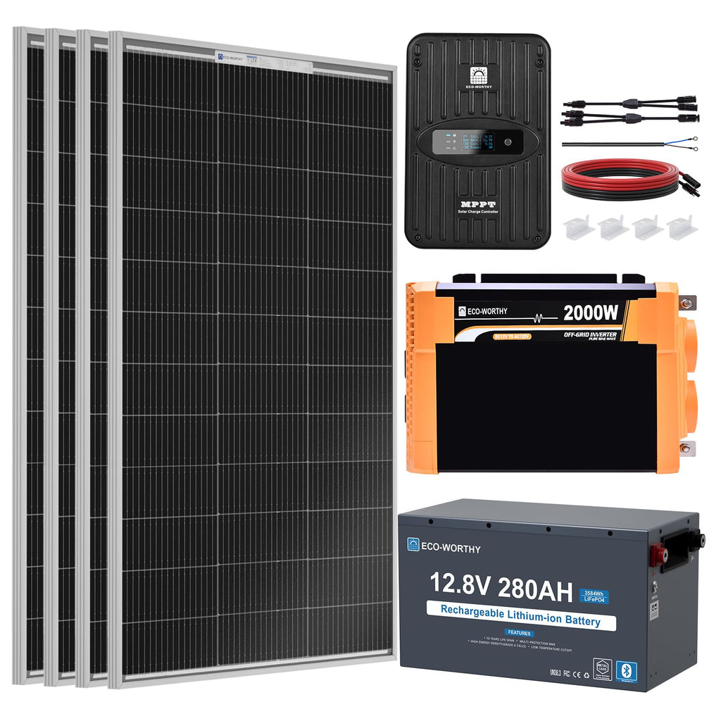 ECO-WORTHY 1.6KWH Complete Solar Panel Kit 400W 12V for RV Off Grid