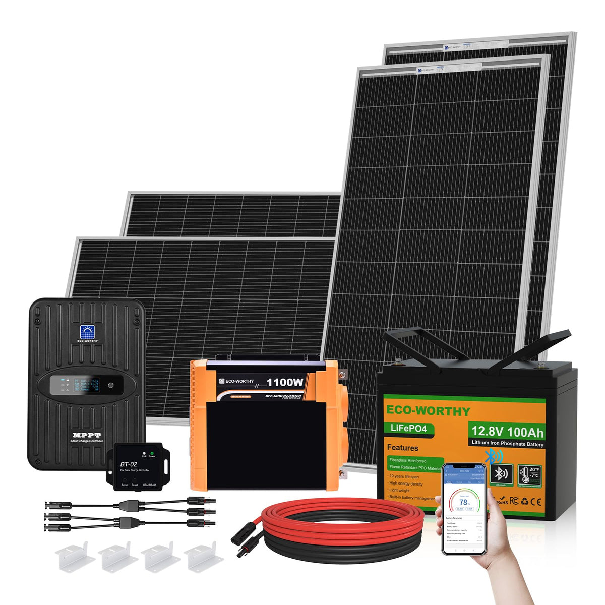 ECO-WORTHY 1.6KWH Complete Solar Panel Kit 400W 12V for RV Off Grid