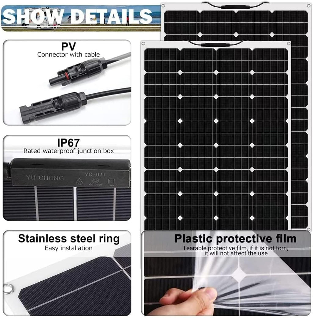 1200 Watt Solar Panel Kit, 4 × 300 Watt Flexible Solar Power Panel Photovoltaic Module with 40A Solar Charge Controller Monocrystalline Solar Panel for Camping Off Grid Battery Charging Boat