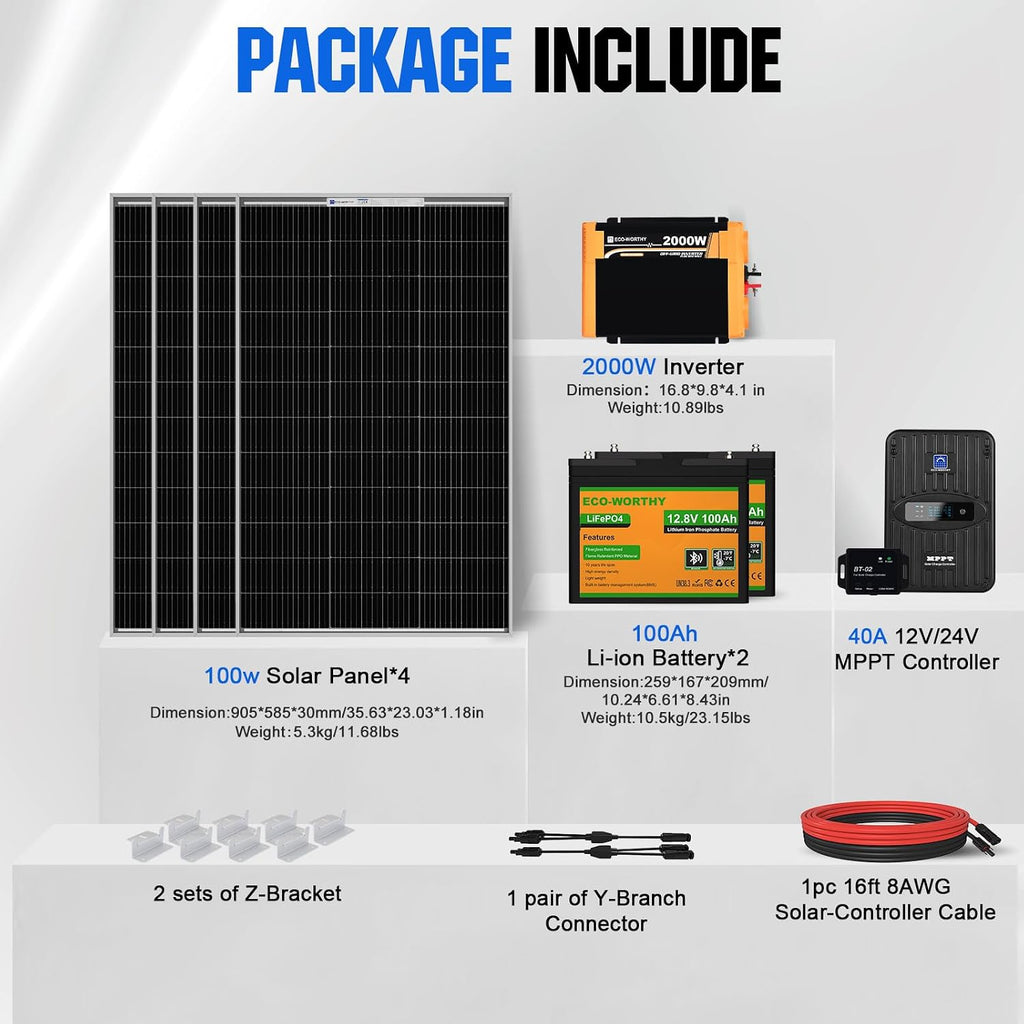 ECO-WORTHY 1.6KWH Complete Solar Panel Kit 400W 12V for RV Off Grid