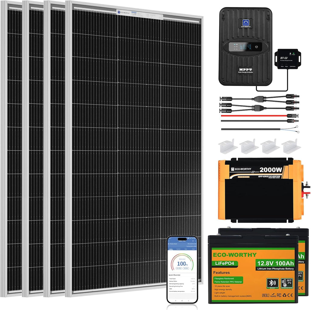 ECO-WORTHY 1.6KWH Complete Solar Panel Kit 400W 12V for RV Off Grid