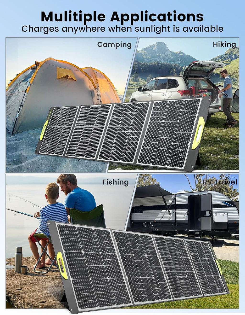 800W Portable Solar Panel, 2pcs 400W Portable Solar Panels 39V, 23% Efficiency Foldable IP67 Waterproof Adjustable Kickstands, Off-Grid Power Smart Sunlight Alignment via Suncast, for Camping, RV
