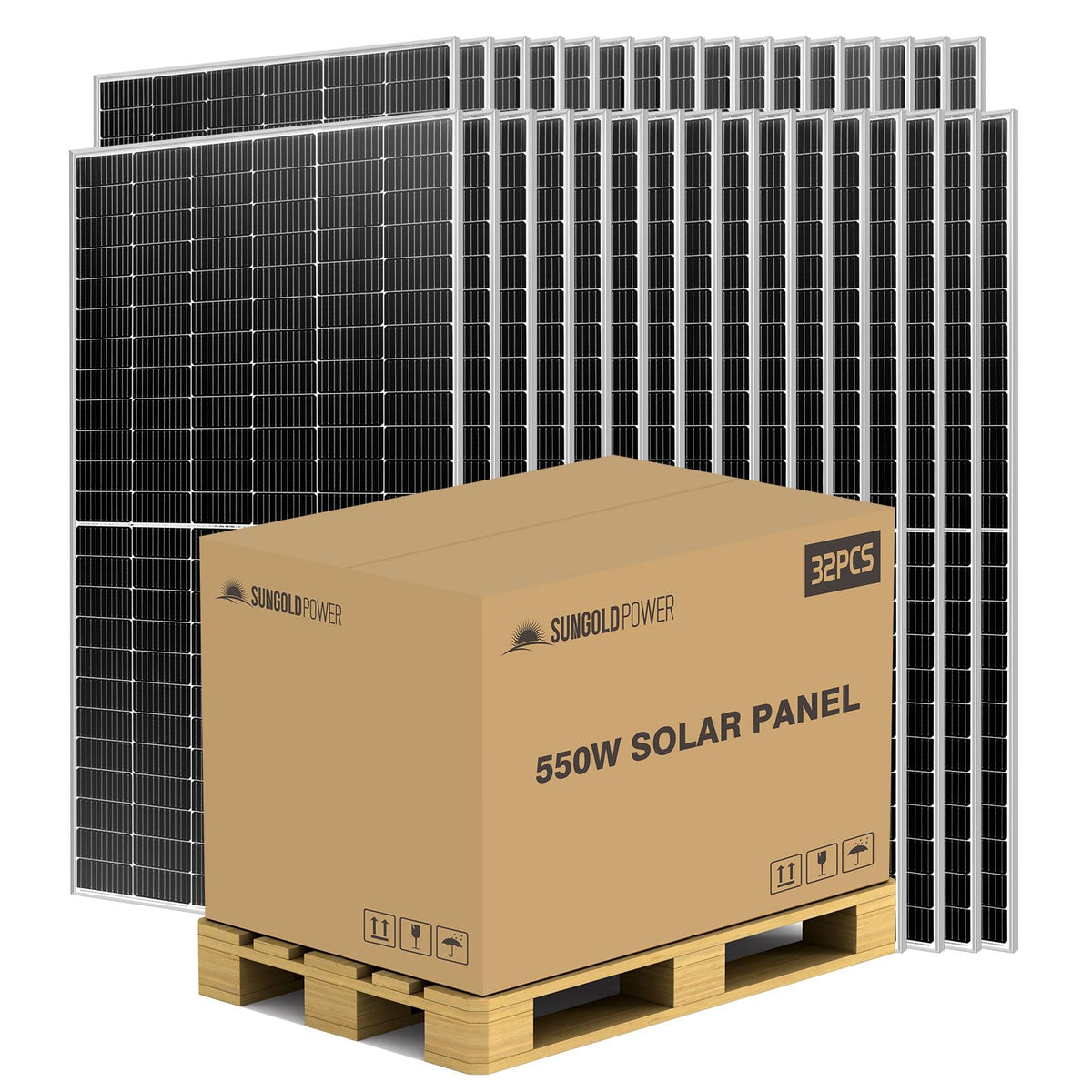 SUNGOLDPOWER 4PCS 550W Solar Panel,UL61730,18BB Monocrystalline Grade A Cell,Rigid,High Efficiency,IP68，Charging 12V/24V/48V Battery on Rooftop,Yard,Marine,on/Off Grid System CEC Listed (Total 2200W)