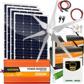 880 Watts Solar Panel Wind Turbine Hybrid System Kit:4x120W Rigid Solar Panel | 400W Wind Generator | 2000W Power Inverter | MPPT Hybrid Charge Controller |2x100Ah LiFePO4 Lithium Batteries Off Grid