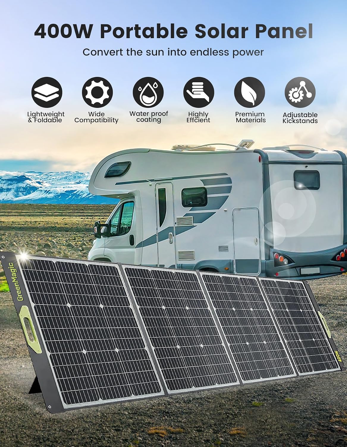 800W Portable Solar Panel, 2pcs 400W Portable Solar Panels 39V, 23% Efficiency Foldable IP67 Waterproof Adjustable Kickstands, Off-Grid Power Smart Sunlight Alignment via Suncast, for Camping, RV