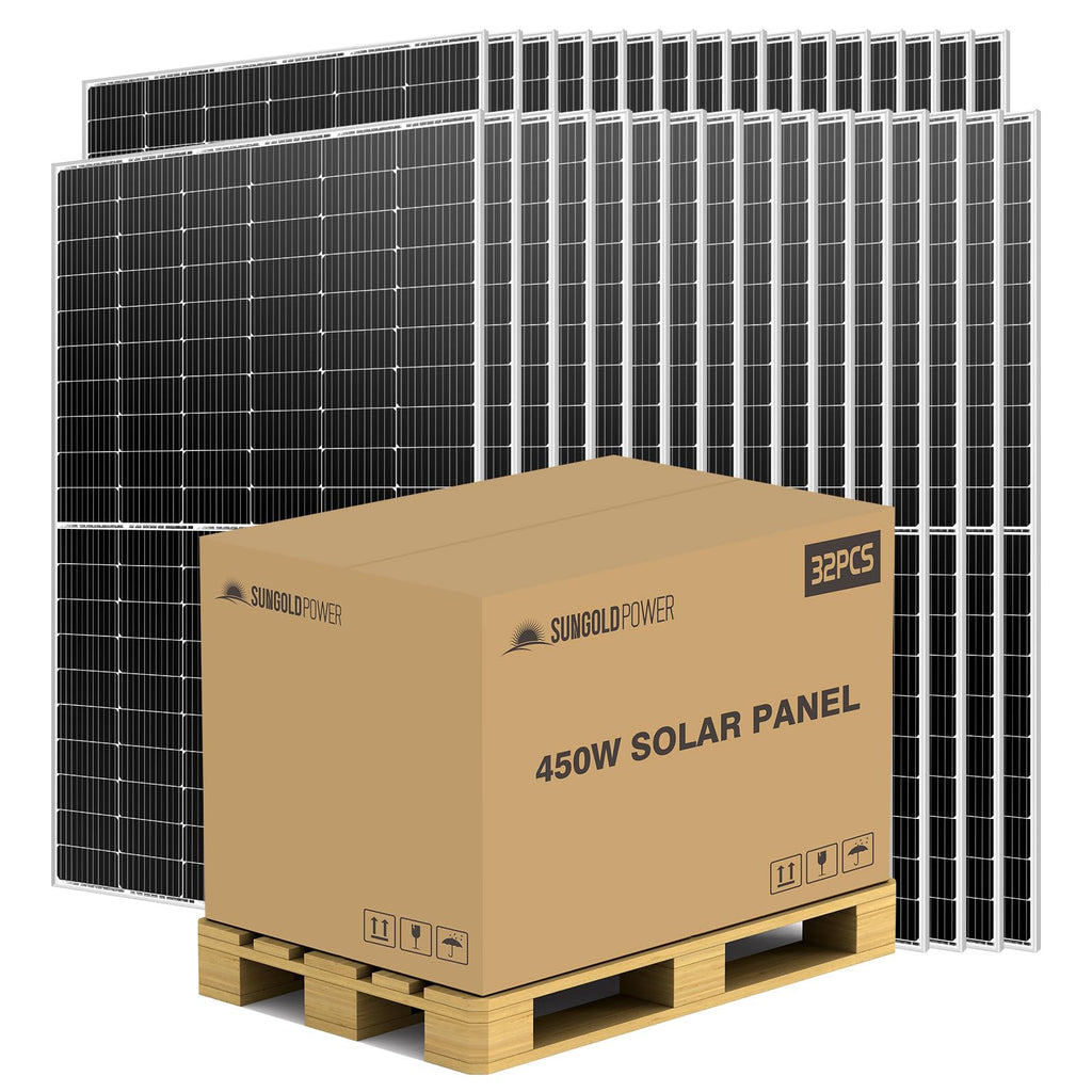 SUNGOLDPOWER 4PCS 550W Solar Panel,UL61730,18BB Monocrystalline Grade A Cell,Rigid,High Efficiency,IP68，Charging 12V/24V/48V Battery on Rooftop,Yard,Marine,on/Off Grid System CEC Listed (Total 2200W)