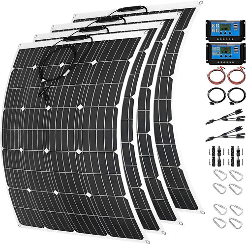 1200 Watt Solar Panel Kit, 4 × 300 Watt Flexible Solar Power Panel Photovoltaic Module with 40A Solar Charge Controller Monocrystalline Solar Panel for Camping Off Grid Battery Charging Boat