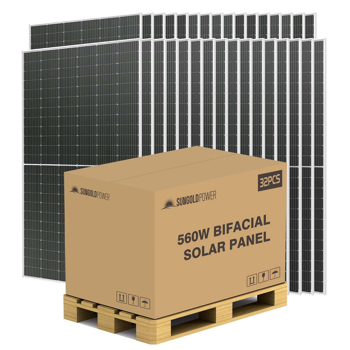 SUNGOLDPOWER 4PCS 450W Bifacial Solar Panels,N-Type 16BB,UL61730,Vmp 31V Each,HE Up to 30% Extra Power,for Home Backup,Farm,Residential&Commercial On/Off-Grid Systems(4 * 450W Bifacial)